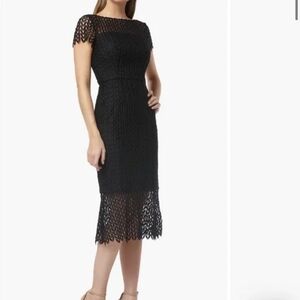 Kay Unger Black Embroidered Cut-Out Lace Fitted Sheath Midi Dress 12